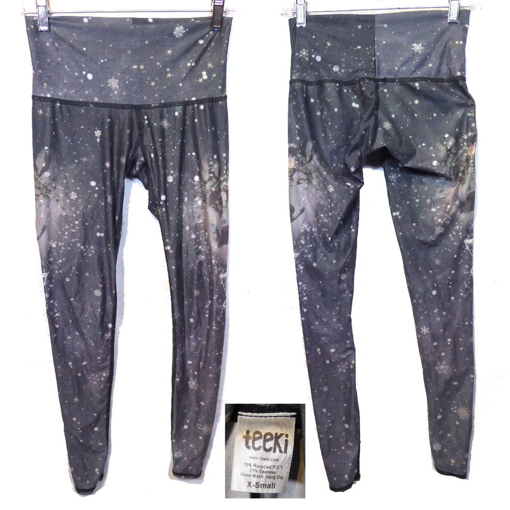 Teeki Floral Print with Wolf heads Leggings, size X-Small